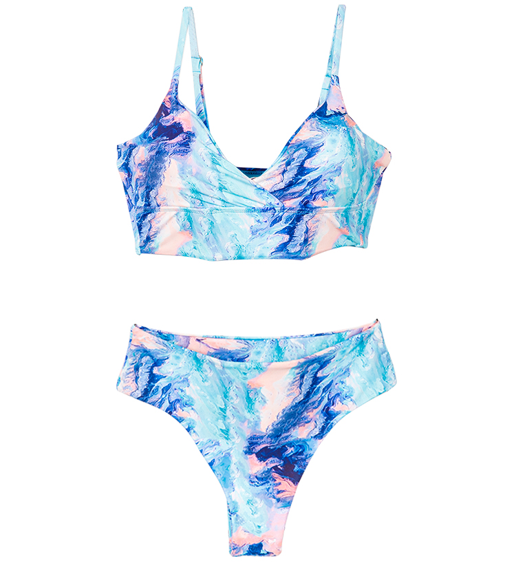 Set costume de baie cu talie înaltă cu imprimeu tie-dye